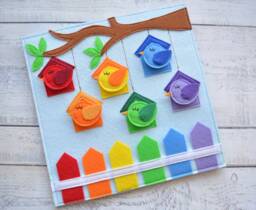 Felt Quiet Book Page Montessori Sensory Toy, Birds & Colors - thumbnail 1