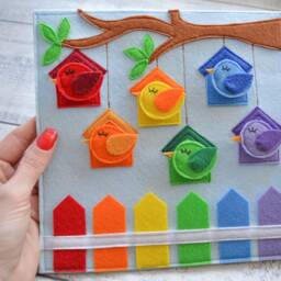 Felt Quiet Book Page Montessori Sensory Toy, Birds & Colors - thumbnail 4