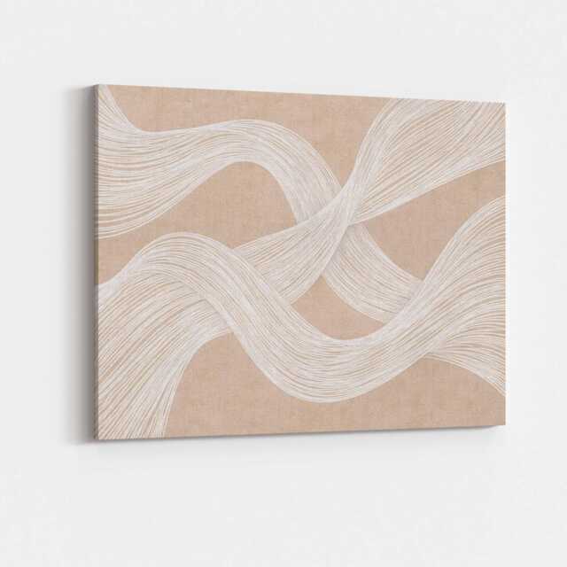 Neutral Wavy Abstract Canvas Wall Art Flowing Line Beige Taupe Modern Minimalist Aesthetic Decor Living Room Bedroom Office Cool Artwork - image 1