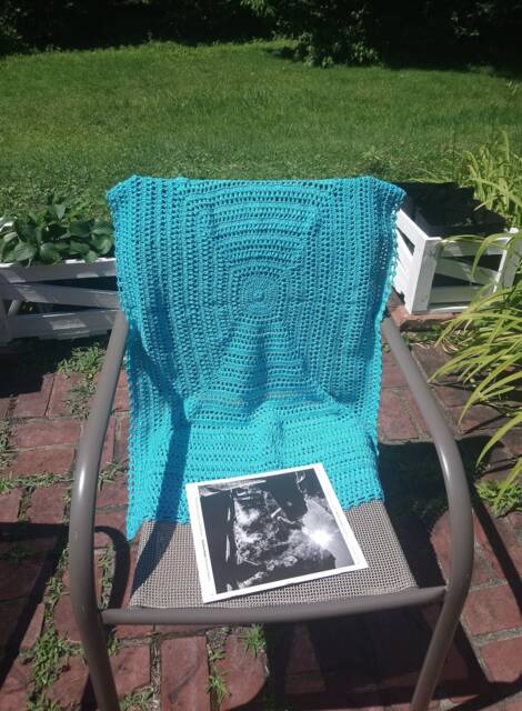 Crochet Blanket/Blue Rectangle Tablecloth Housewarming Gift - image 1
