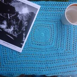 Crochet Blanket/Blue Rectangle Tablecloth Housewarming Gift - thumbnail 3