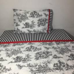 Toile Duvet Cover -French Country Toile Bedding - Floral Print Navy Black Cotton Queen Cal King Oversized Super King 120x98 Nurdanceyiz - thumbnail 4