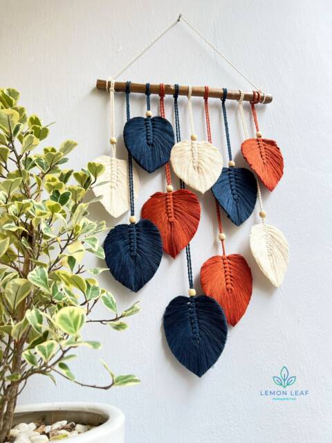 Colorful Leaf Macrame Wall Hanging Boho Art Tapestry - image 1