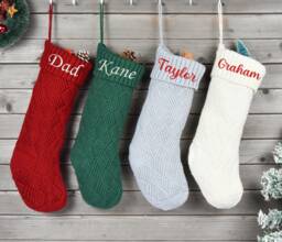 Personalized Knitted Christmas Stocking, Embroidered Family Name, Holiday Decor - thumbnail 1