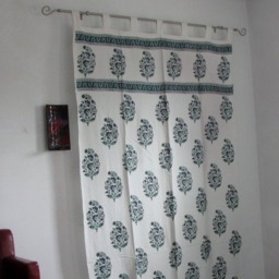 Hand Block Printed Cotton Tab Top Curtains, Loop Curtains, Boho , Bohemian Floral Print, Green, Blue Shades - thumbnail 2
