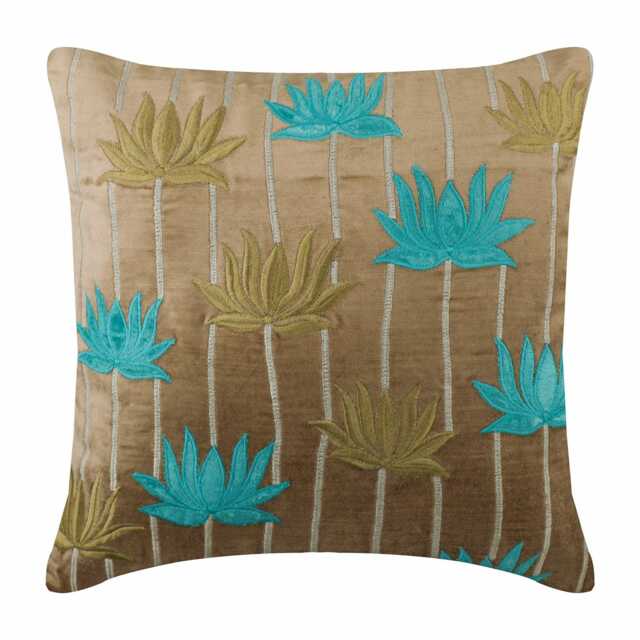 "Designer Lotus, Embroidery, Art Deco Pearl Beige Pillow Case Cover 24""x24""/26""x26" - image 1