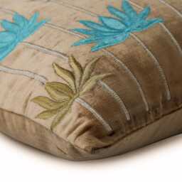 "Designer Lotus, Embroidery, Art Deco Pearl Beige Pillow Case Cover 24""x24""/26""x26" - thumbnail 2