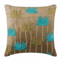 "Designer Lotus, Embroidery, Art Deco Pearl Beige Pillow Case Cover 24""x24""/26""x26" - thumbnail 1