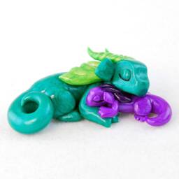 Customizable Sleeping Parent & Baby Dragon Figurine Polymer Clay Sculpture, Pick Your Colors Pose - thumbnail 2