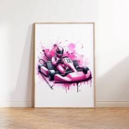 Go Kart Girl Print - Set Of 3 Karting Posters - Room Decor Art Prints Girls Bedroom Wall Pink Driver Gifts - thumbnail 3