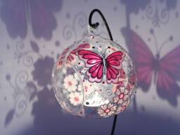 Hand Painted Pink Butterfly Candle Holder Stained Glass Tea Light - thumbnail 1