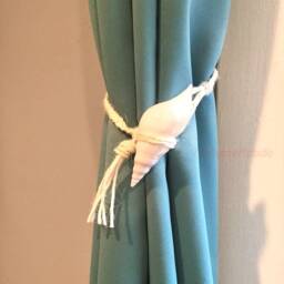 Cone Shell Curtain Tiebacks Handmade Cotton Rope, Beach Decor Window Holder - thumbnail 2