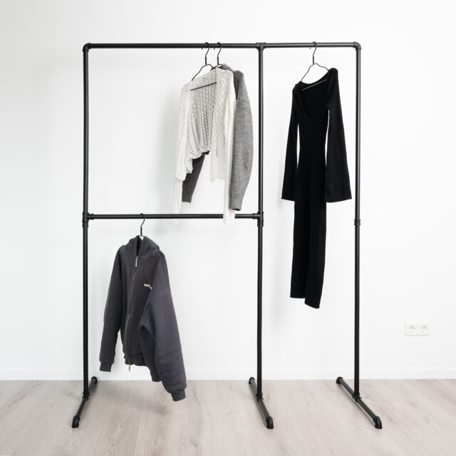 Clothes Rack Industrial Helga Black - Walk-In Wardrobe Freestanding Ready To Assemble Bedroom Hallway - image 1
