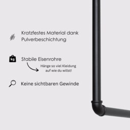 Clothes Rack Industrial Helga Black - Walk-In Wardrobe Freestanding Ready To Assemble Bedroom Hallway - thumbnail 3
