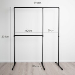 Clothes Rack Industrial Helga Black - Walk-In Wardrobe Freestanding Ready To Assemble Bedroom Hallway - thumbnail 2