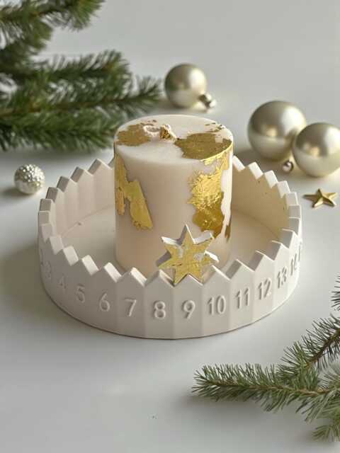Advent Countdown Christmas Calendar Candle Holder Tray Decor - Handmade Jesmonite Neutral Home & Perfect Gifts