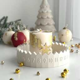Advent Countdown Christmas Calendar Candle Holder Tray Decor - Handmade Jesmonite Neutral Home & Perfect Gifts - thumbnail 2