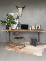 Reclaimed Wood Industrial Desk Metal Trestle Legs, Rustic Office Decor - thumbnail 1
