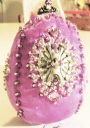 Handmade Beaded Christmas Ornament, Orchid Ribbon, Shatterproof Egg - 2.5 Inch