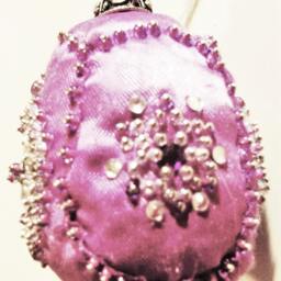 Handmade Beaded Christmas Ornament, Orchid Ribbon, Shatterproof Egg - 2.5 Inch - thumbnail 2