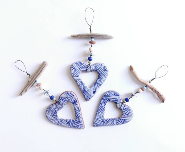 Handmade Ceramic Heart Ornament Coastal Driftwood Wall Art - image 1