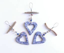 Handmade Ceramic Heart Ornament Coastal Driftwood Wall Art - thumbnail 1