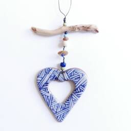 Handmade Ceramic Heart Ornament Coastal Driftwood Wall Art - thumbnail 2