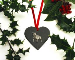 Staffordshire Bull Terrier Natural Slate Heart - 2026 Christmas Decoration Hanging Ornament Staffie Mum Gift Pet Dog