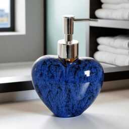 Heart-Shaped Ceramic Soap Dispenser Marbled Glaze, Chrome Pump - thumbnail 3