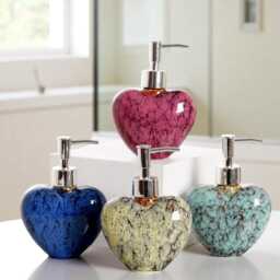 Heart-Shaped Ceramic Soap Dispenser Marbled Glaze, Chrome Pump