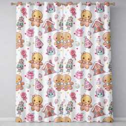 Cute Gingerbread Girl Candy House Sweets Grey Background Seamless Pattern Readymade Eyelet Ring Top Thermal 100% Blackout Curtains - thumbnail 2