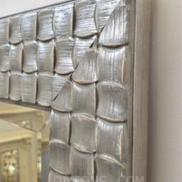 Full Length Wall Mirror Wood Square Mosaic Design Frame Antique White Silver Colour Bevelled Edge 132x46cm - 52x18 Inches Tall - thumbnail 3