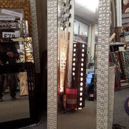 Full Length Wall Mirror Wood Square Mosaic Design Frame Antique White Silver Colour Bevelled Edge 132x46cm - 52x18 Inches Tall - thumbnail 4