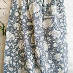 Kantha Stitch Pure Cotton Reversible Bed Sofa Picnic Kids Room Throw Single Twin - Handprinted Dohar Minimal Japanese White Grey Floral - thumbnail 4