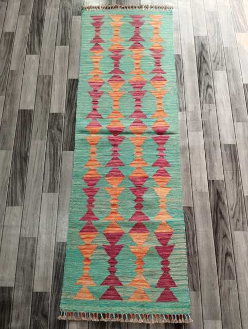Minimalist Scandinavian Runner, Handmade Artisan Afghan Turkish Persian Swedish Style Flatweave Natural Wool Kilim Runner Rug 202x65 cm - image 1