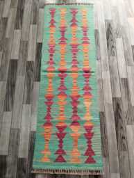 Minimalist Scandinavian Runner, Handmade Artisan Afghan Turkish Persian Swedish Style Flatweave Natural Wool Kilim Runner Rug 202x65 cm - thumbnail 1