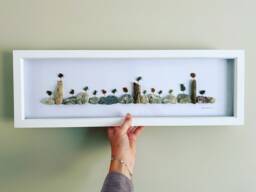 Cornish Sea Glass Birds On Pebbles & Driftwood Framed Wall Art Green/Brown Panoramic Picture Handmade in Cornwall