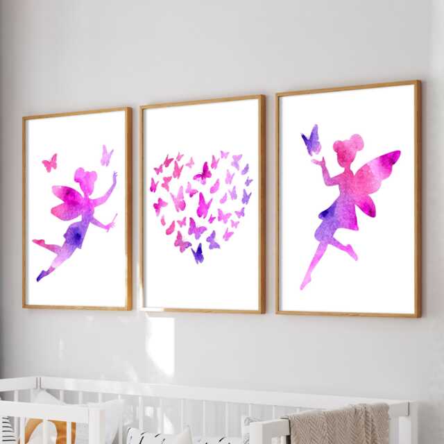 Watercolor Fairy Prints Pink Butterfly Nursery Decor, Set Of 3 - image 1