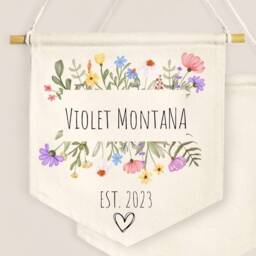 Personalised Hanging Canvas Decoration For Nursery Or Bedroom - Wall Sign Wildflower Theme - thumbnail 1