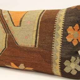 Turkish Kilim Pillow Cover 16x24, Vintage Wool Lumbar Cushion - thumbnail 3
