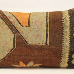 Turkish Kilim Pillow Cover 16x24, Vintage Wool Lumbar Cushion - thumbnail 2