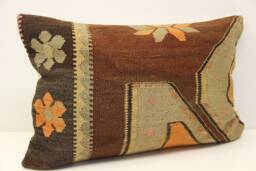 Turkish Kilim Pillow Cover 16x24, Vintage Wool Lumbar Cushion