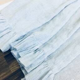 Blue White Ticking Striped Linen Shower Curtain With Ruffle Hem, Extra Long Curtain, Custom Size Bathroom - thumbnail 2