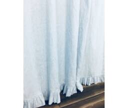 Blue White Ticking Striped Linen Shower Curtain With Ruffle Hem, Extra Long Curtain, Custom Size Bathroom - thumbnail 1