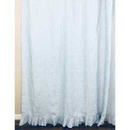 Blue White Ticking Striped Linen Shower Curtain With Ruffle Hem, Extra Long Curtain, Custom Size Bathroom - thumbnail 3