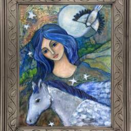 Goddess Rhiannon, Faerie Magick Portrait, Welsh Art, Lunar Witch Decor, Decor - thumbnail 3