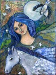 Goddess Rhiannon, Faerie Magick Portrait, Welsh Art, Lunar Witch Decor, Decor - thumbnail 1