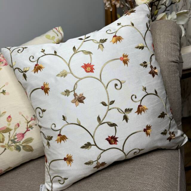 Decorative Cushion Cover - Embroidered Designer Fabric Natural Colours Floral Pattern Double Sided Worldwide Shipping Iliv - image 1