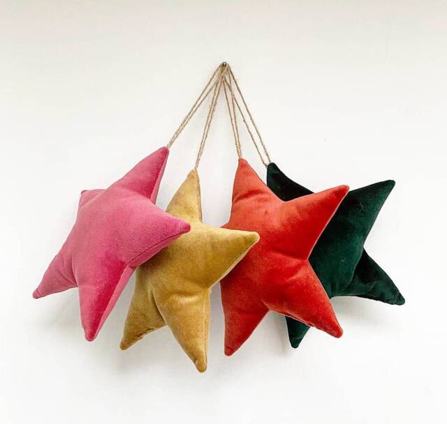 Small Velvet Hanging Star Decoration, Pink, Mustard, Orange, Gift, Green Pillow, Home Decor, Living Room, Bedroom, Kids/Nursery. Eclectic - image 1