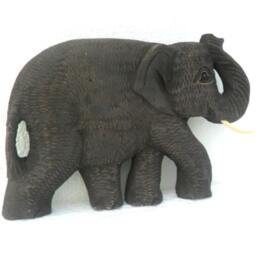 "Hand Carved Elephant Wood Carving Wall Hanging Art Decor Wooden Handmade Teak Gift 6.75""x4.5" - thumbnail 3
